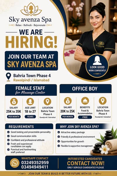 Spa Staff & Office Boy Jobs | Attractive Salary | Free Food | Jobs
