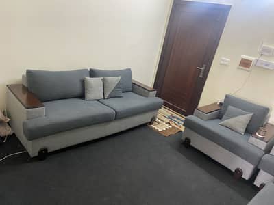 modern 7 seater sofa set imported jute fabric and molty foam seating
