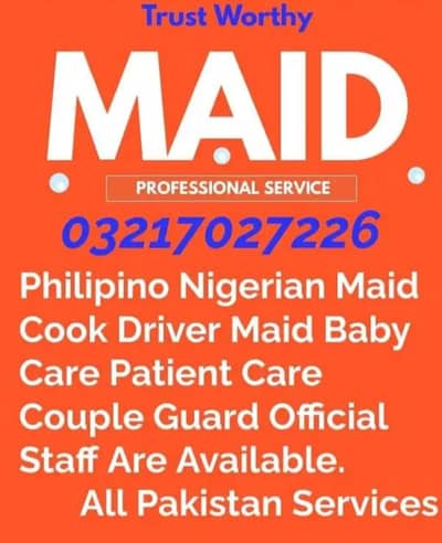 Cook Driver Maid Baby Care Patient care Helper