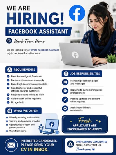  We Are Hiring – Female Facebook Assistant