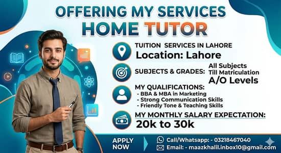 Offering My Tutor Services in Lahore