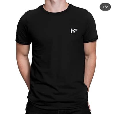 Men's Black Cotton T-shirt  With White Logo Free on Delivery