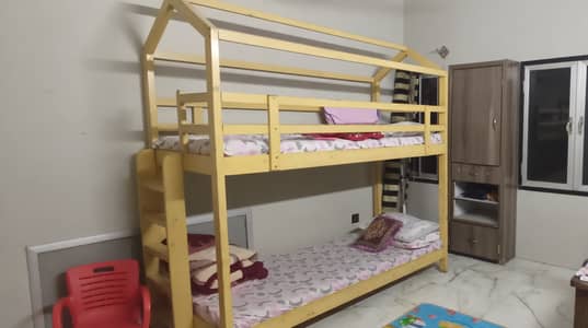 House Style Wood Bunk Bed | Heavy Duty | Kids Double Bed