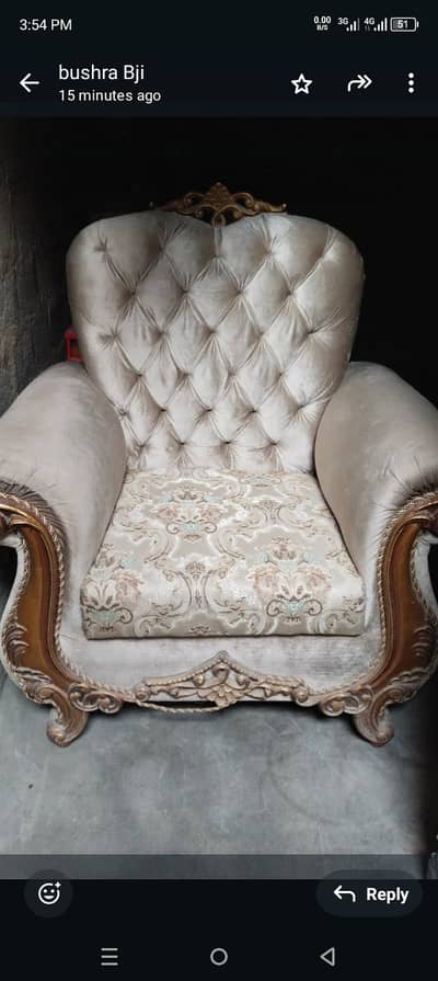 4 seater Royal velvet soffa set 3+2+1+1 solid wood carved