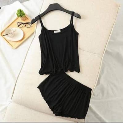 Black Cotton Cami Set