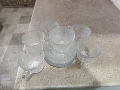 KIG Indonesia vintage clear pressed glass cups and saucers