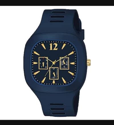 Navy Blue Silicone Analog Watch with Gold Accents