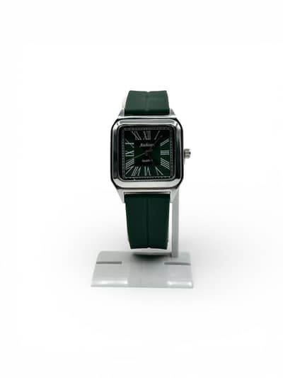 Elegant Green & Silver Square Watch – Brand New