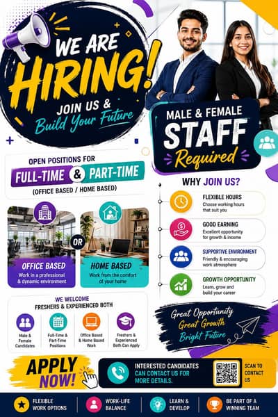 hiring staff male and female full part time office