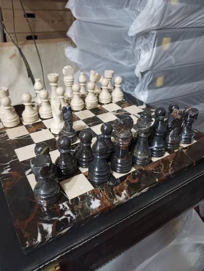 black gold and varona marble chess set