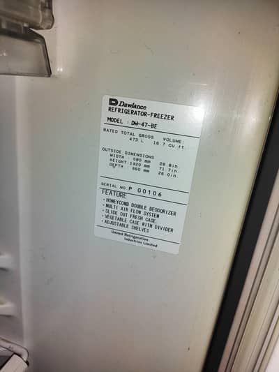 dawalance refrigerator 16.7 made in Thailand