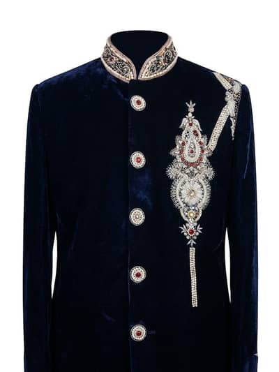 Navy Blue Velvet shervani  mobile no 03161566931