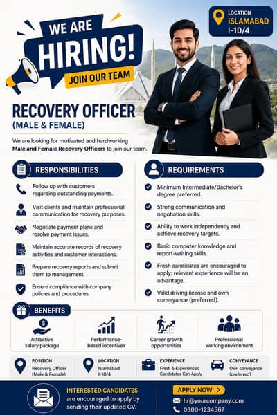 Required Recovery Officer (Male & Female) for Permanent Job