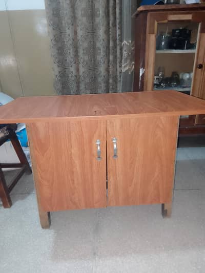 wooden iron stand with cabinets and drawers