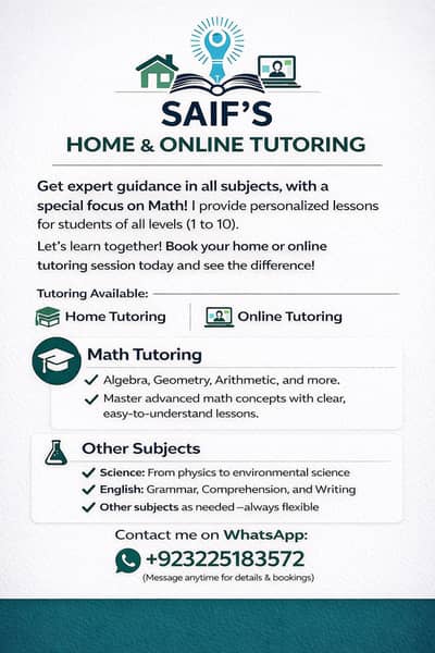 Home Tutoring Available in Islamabad