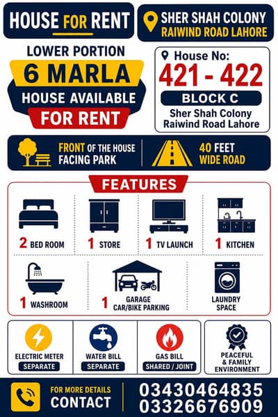 House Available for Rent  interested Customer contact me