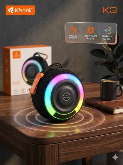Kisonli K3 Portable Bluetooth Speaker | 8W Deep Bass | RGB Lights