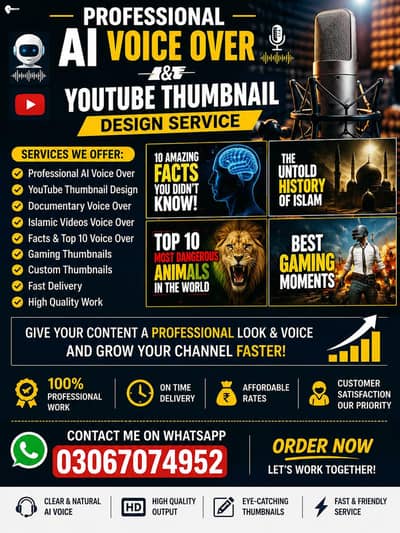 AI Voice Over Service | YouTube Thumbnail Designer | Urdu Voice Over