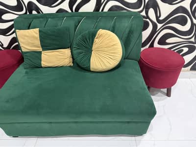 2 Seater Sofa with 2 puffy seats