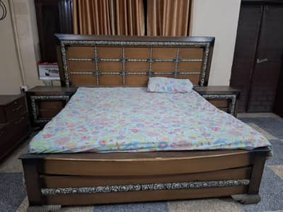 Bed with side tables mattress and Dressing Table