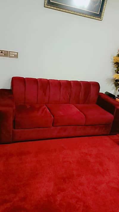   Red Velvet 3 Seater Sofa  Premium Condition