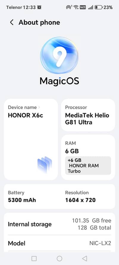 Honorx6c 6/128  GB dual SIM official PTA approved