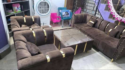 5 Seater Sofa Set with Center Table and New Sofa Cover.