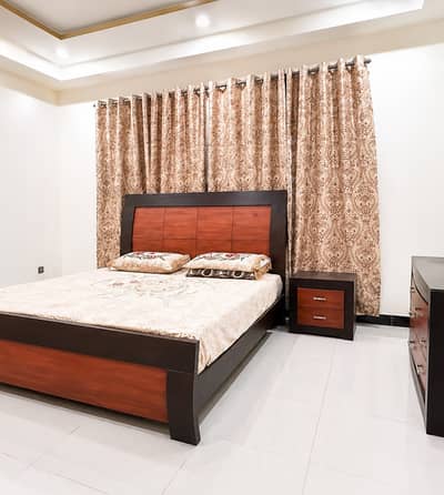 King size bed with mattress, 2 side tables ,dressing  with glass tops