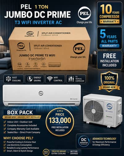 Brand New PEL 1 Ton T3 WiFi Inverter AC | Jumbo DC Prime | Free Instal