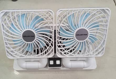 Car Double Head Solar Portable Fan USB Rechargeable Cooling Fan