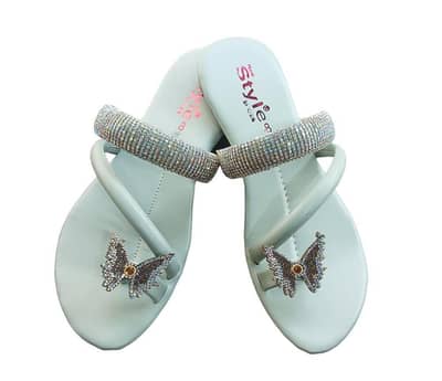 Women Rhinestone Butterfly chappal Grey PU