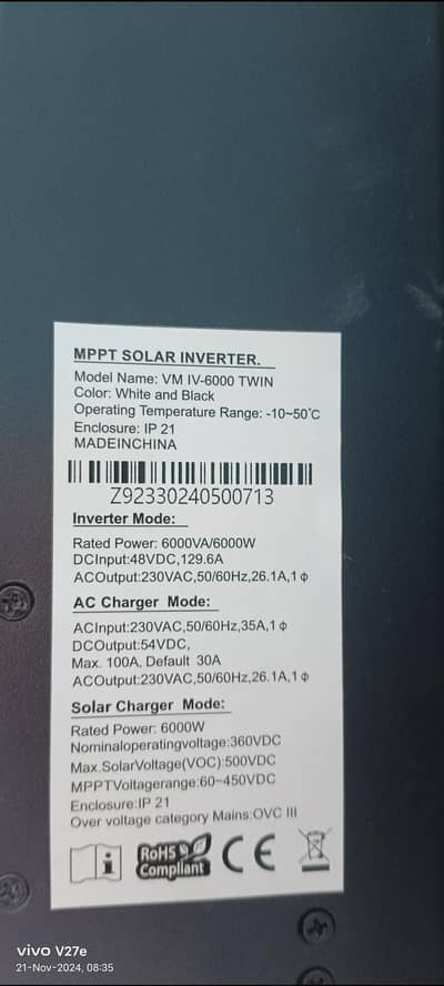 SOLAR INVERTER HYBRID 6KW 03127952323