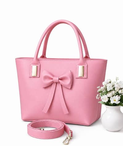 Blue Leather Shoulder Bag with Bow Knot for Women