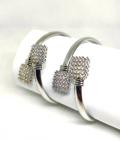 2 Pcs Kara Bangle Set White Alloy Wedding Party Jewelry