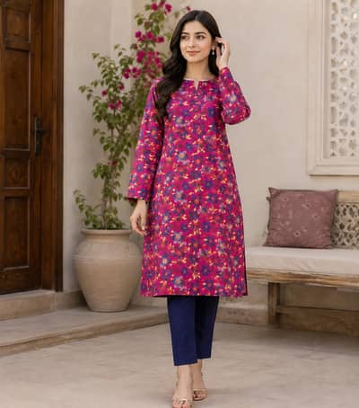 Pink Printed Lawn Shirt & Trouser 2 Pcs Set