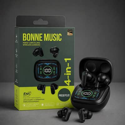 BONNE MUSIC PRO30 Plus Wireless Earbuds – ANC, LED Display, 4-in-1
