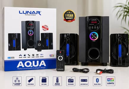 LUNAR AQUA 2.1 Multimedia Speaker – Like New with Box & Remote