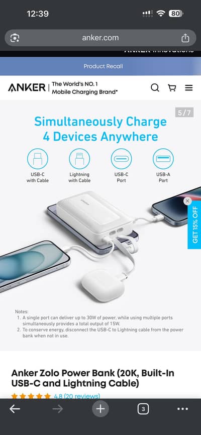 Anker Zolo power bank 20000 mah 30 watt from US