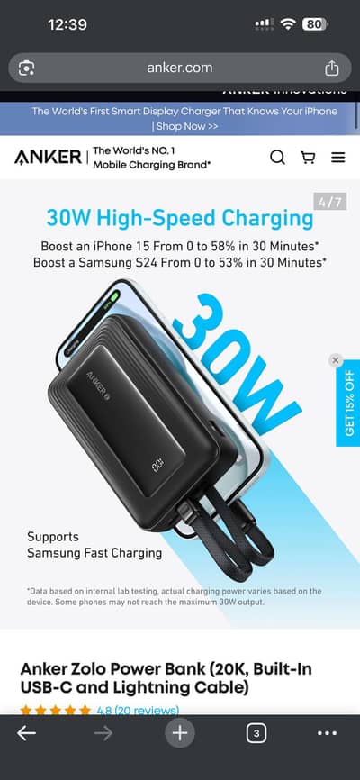 Anker Zolo power bank 20000 mah 30 watt from US
