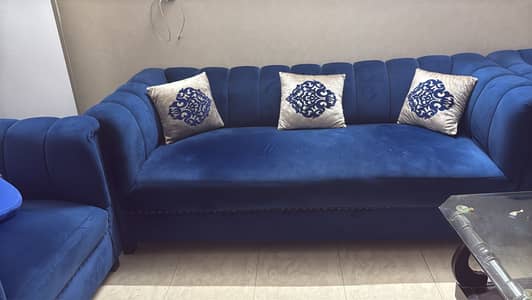 Blue velvet TV lounge sofa set