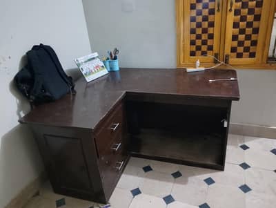 L shape solid wooden table
