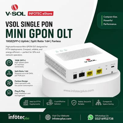 VSOL Single PON Mini GPON OLT Fanless for 64 Clients