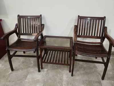 Two seater sheesham wooden chair set