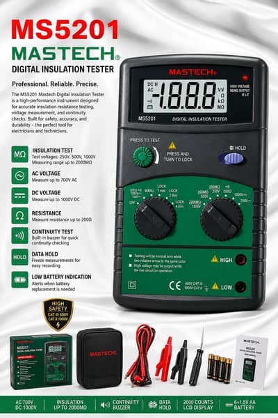 MASTECH MS5201 Digital Insulation Tester in Pakistan | Megger Meter