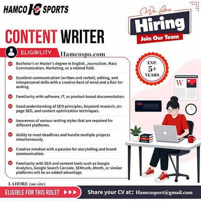 Content Writer Expert — Full-Time, On-Site (Lahore)