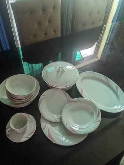 Elegant White & Pink Porcelain Dinnerware Set