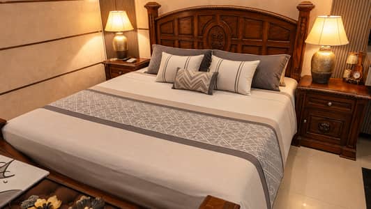 Solid Sheesham King Size Bed Set | 2 Side Tables + Dressing For Sale