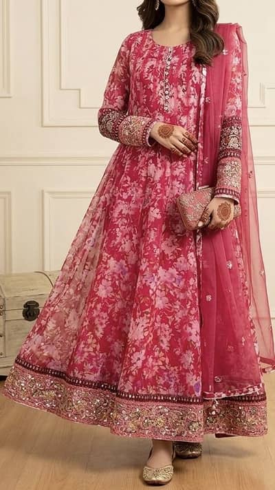 Pink floral 3 piece dress ready to wear excellent condition