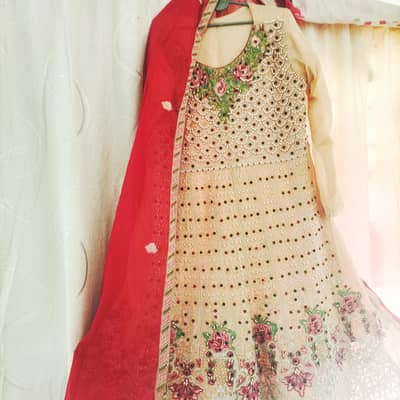 Golden Maxi 3pc Heavy Pearl Work Red Dupatta | Chest 23