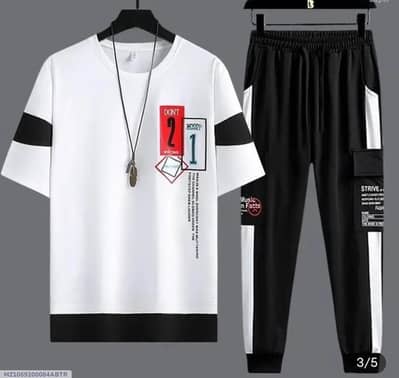 Men Graphic Track Suit White Black Summer Wear